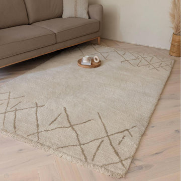 Washable Azera Crosshatch Modern Moroccan Berber Hand-Woven Textured Soft Plush Mid-Height Wool Shaggy Cream/Sand Beige Rug-Asiatic Carpets-Rug Love - The Most Loved Rug Store